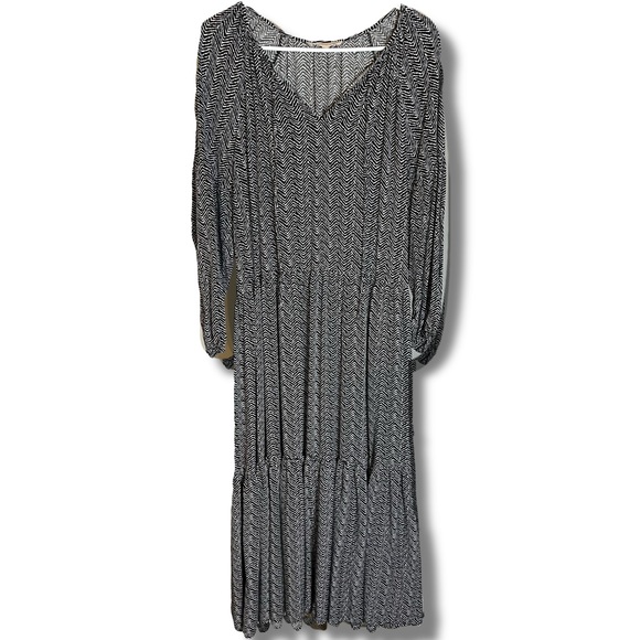 My Danielle Maxi Tiered Dress Black White Zebra Chevron Balloon Sleeve Large - Picture 1 of 7